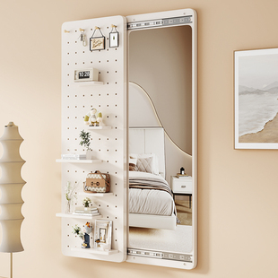洞洞板穿衣镜一体隐形推拉可关闭隐藏式 全身镜子入户门玄关试衣镜