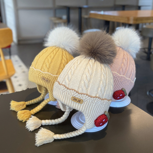 婴儿帽子秋冬可爱草莓女童毛线帽冬季加厚保暖女宝宝针织护耳帽冬