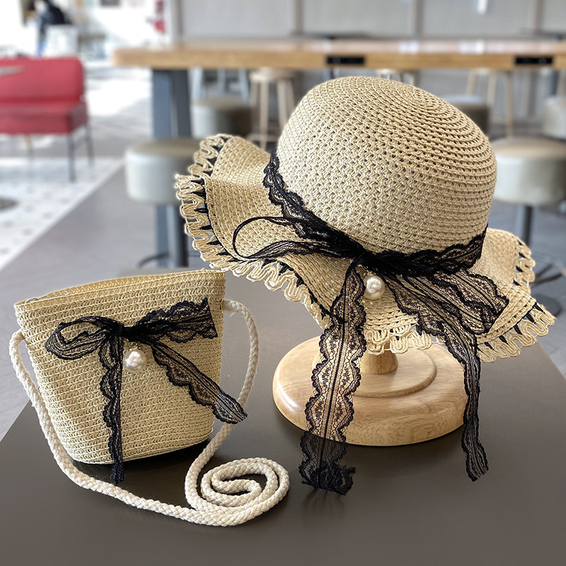 夏天亲子女孩草帽女宝大帽檐遮阳防晒帽女童宝宝出游沙滩帽子女夏