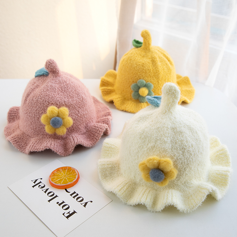 秋冬洋气可爱婴儿帽子女 冬季公主针织毛线女童婴幼儿宝宝渔夫帽