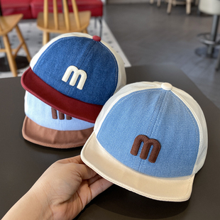 婴儿帽子夏季网眼透气夏天男宝软檐鸭舌棒球帽牛仔遮阳字母宝宝夏