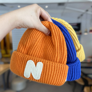 儿童帽子韩版秋冬字母贴布针织帽男童女童保暖套头宝宝毛线帽冬潮