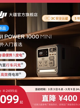 大疆【1度电旗舰新品】DJI Power 1000 Mini 移动电源220V快充便携自驾露营车载应急备用储能户外电源