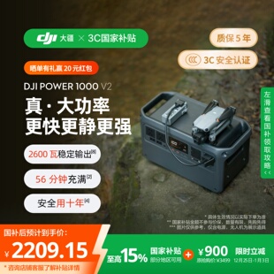 DJI 大疆 Power 1000 2600瓦大容量便携220V户外电源露营车载应急电池快充大功率磷酸铁锂 广东国补