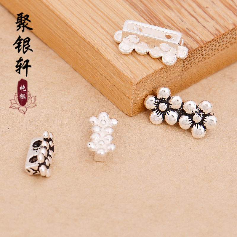 s925纯银配件梅花双排定位卡手工diy红绳手链串珠饰品配饰材料