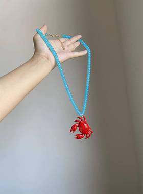 欧美夸张海洋风红色螃蟹吊坠项炼女个性时尚小众设计手錬配饰装饰