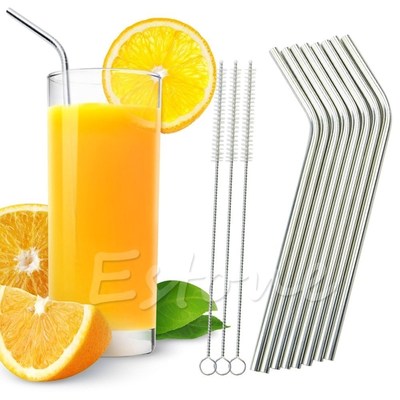 8 pcs metal drinking straw reusable straws  3 cleaner brush