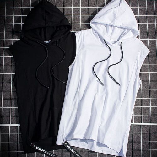 Men Hoody Hoodies Summer Sleeveless Vest Tanktop T Shirt Tee