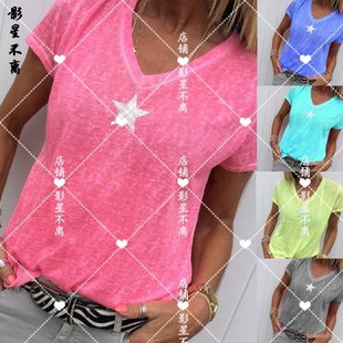 summer Short sleeve Large size short t shirt woman V-neck