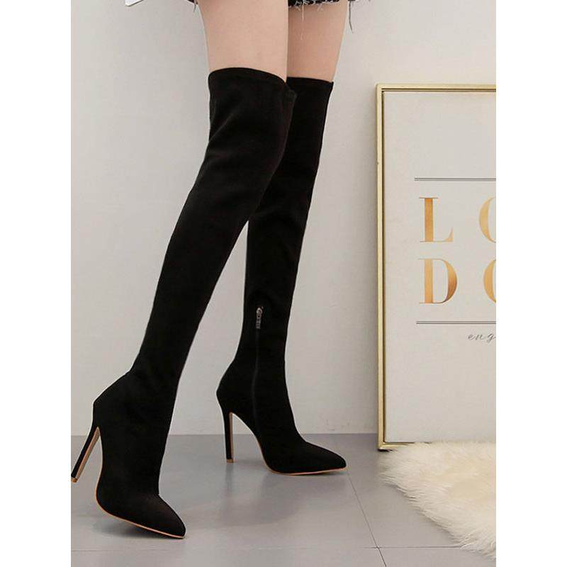 速卖通 Women Boots 秋冬新款大码外贸高跟过膝显瘦弹力长筒靴女