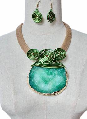 水晶石吊坠项链夸张非洲宴会饰品项链耳环套装necklace