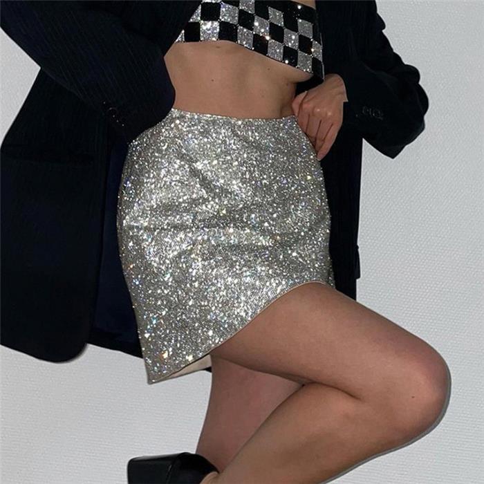 ins欧美亮片性感包臀半身裙短裙 юбкаи sexy pack hip skirt