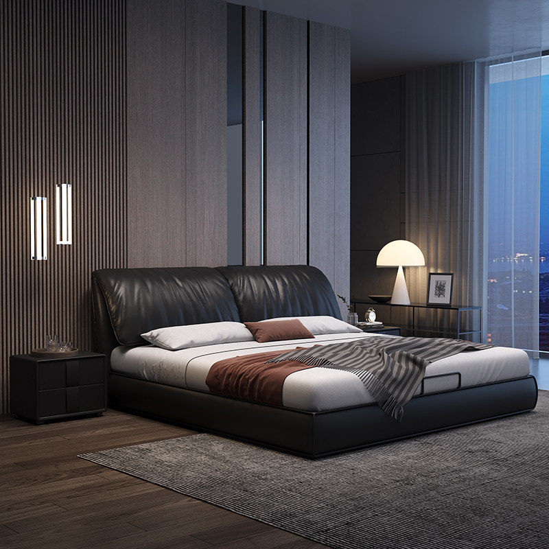 大象耳朵床真皮床现代简约轻奢高端大气主卧大床榻榻米卧室双人床