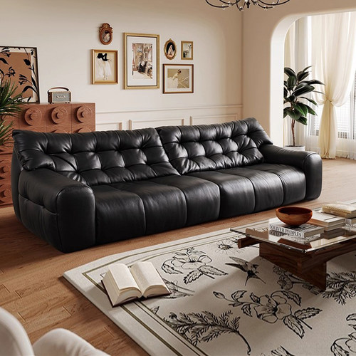 大黑熊真皮沙发现代简约客厅高端意式极简轻奢直排大小户型复古风