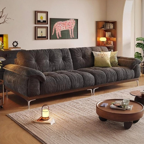 中古风云朵布艺沙发2026新款猫爪布简约小户型实木客厅雪尼尔沙发