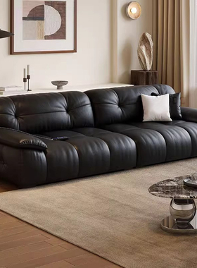 云朵面包沙发意式极简大小户型现代简约头层牛皮直排真皮沙发客厅