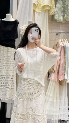 韩系慵懒风镂空罩衫女长袖天丝亚麻宽松针织衫防晒空调衫女