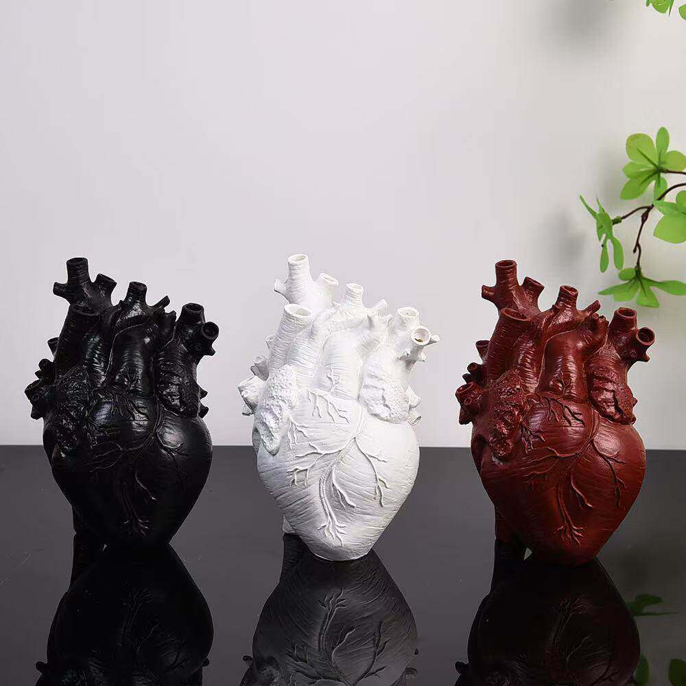 心脏工艺品花盆真树脂摆件心脏摆件跨境花瓶装饰品插花艺术热款