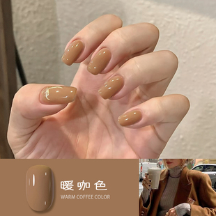 好韩！搭配大衣超绝的~暖咖色浅棕甲油胶卡其色秋冬显白2023新款