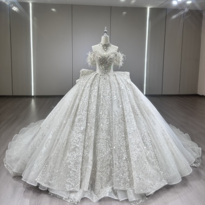 一字肩婚纱重工主纱新娘2025新款高级质感高定大拖尾小个子大码