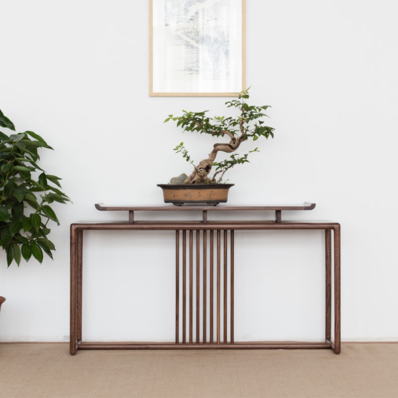 木羲元新中式黑胡桃木条案门厅玄关桌简约禅意条案老榆木条案条案