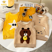 宝宝儿童马甲男童秋冬季 加厚加绒外穿毛衣针织背心保暖2025毛线衣