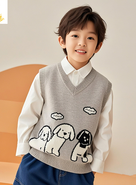 男童毛衣马甲男宝宝针织加绒儿童秋冬小背心新轻薄款毛线外穿坎肩