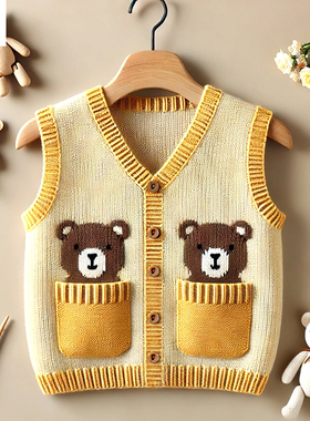 男童马甲开秋冬宝宝针织背心婴儿童外穿毛衣开衫马夹薄款毛线加绒