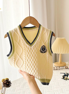 男童毛衣背心婴儿童学院小马甲薄款秋冬宝宝坎肩针织毛线外穿马夹