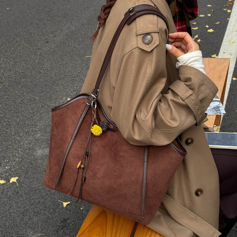 复古麂皮绒大容量托特包