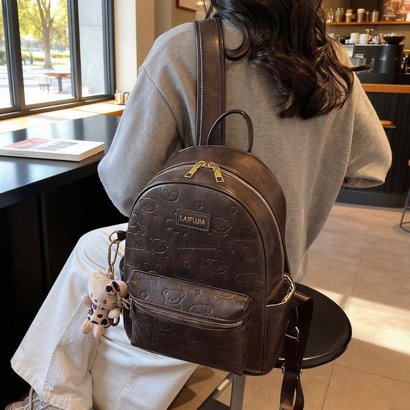 韩系复古可爱印花包包女式2025新款秋冬大容量双肩包学生通勤背包,箱包皮具/热销女包/男包,双肩背包,淘宝优惠券,粉丝福利购,淘宝优惠卷