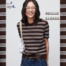 Lagur限定!＜100%莱赛尔＞美式减龄学院风条纹针织翻领宽松短袖女