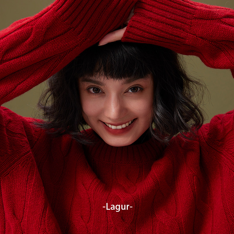 「迎新春」经典加厚麻花纯羊毛宽松红色针织毛衣百搭复古女秋冬季,女装/女士精品,毛衣,淘宝优惠券,粉丝福利购,淘宝优惠卷