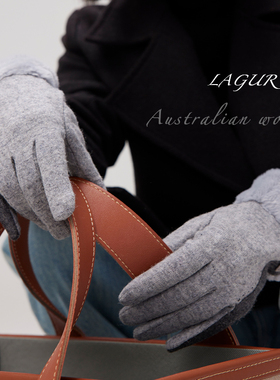 简约风~中性灰色羊毛手套女冬季2025新款加厚保暖防风加绒骑行男