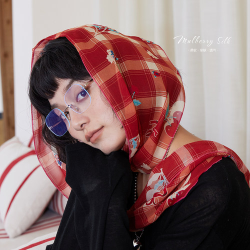 100%真丝丝巾系脖高级感桑蚕丝女