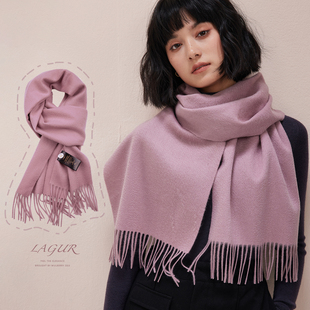 纯色流苏加厚围脖2025新款 水波纹 Cashmere100%山羊绒围巾女冬季