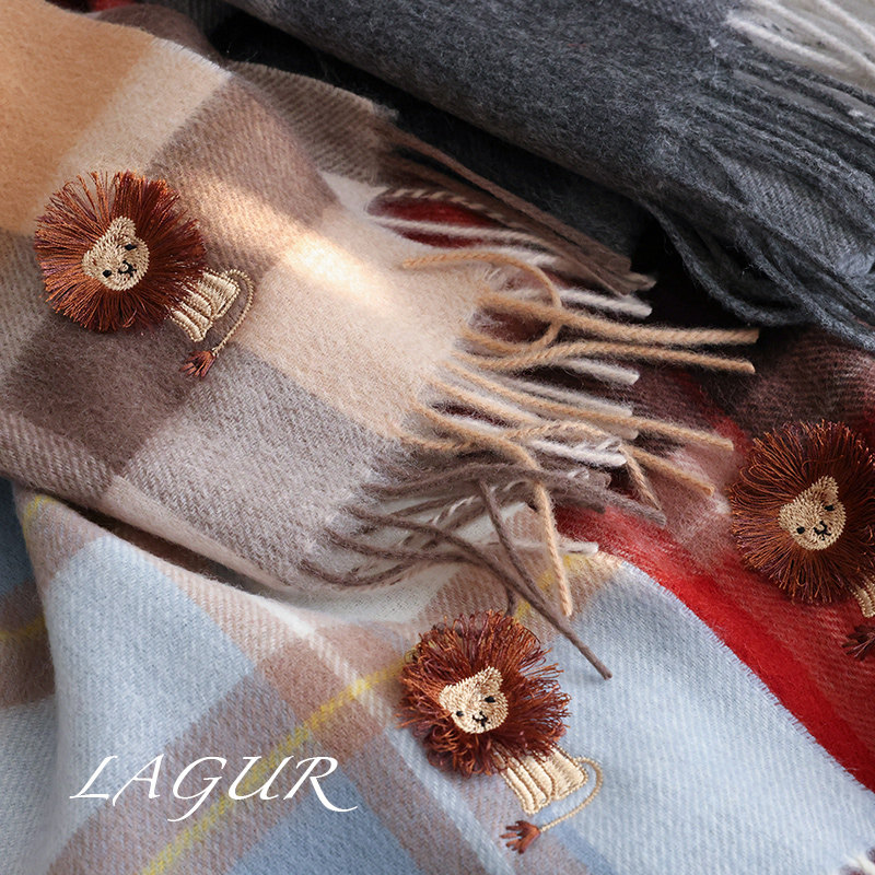 “勇气小狮子”100%澳洲羊毛围巾格子立体刺绣英伦风男女同款冬季,服饰配件/皮带/帽子/围巾,围巾/丝巾/披肩,淘宝优惠券,粉丝福利购,淘宝优惠卷