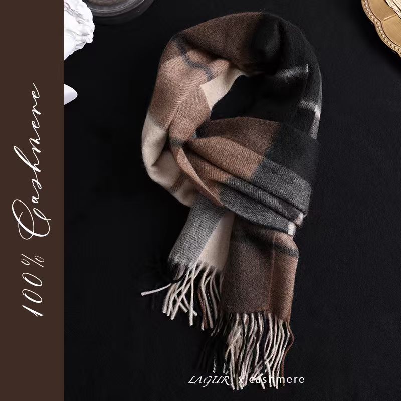 复古英伦秋冬流苏格纹羊绒围巾
