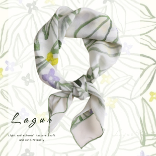 「清新水彩」100%桑蚕丝真丝丝巾薄款 颈饰女绑包 透气方巾春秋新款