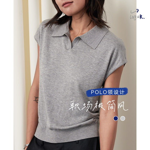 莱赛尔polo领小飞袖针织T恤女夏