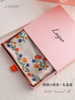 Crayon draw little floral prints! Double-sided, double-layer 100% mulberry silk, long silk scarf, thin scarf, hair band, braided hair thumbnail 2