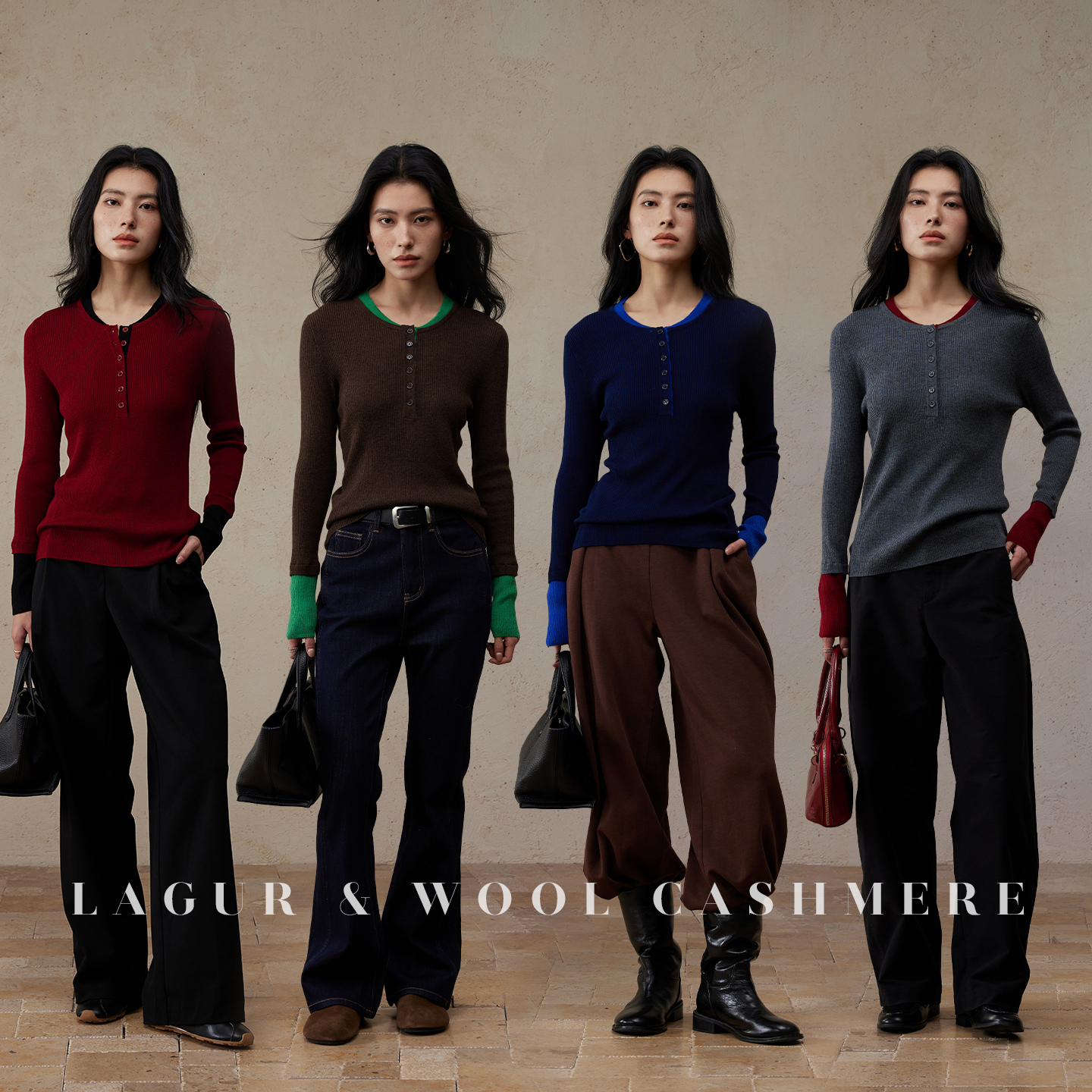 亨利打底上衣女撞色针织衫假两件