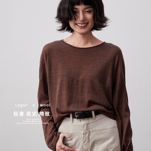 长袖慵懒薄款羊毛女T恤2025新款