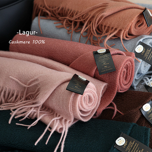 蒸蒸日上 送礼 酒红色Cashmere纯色100%羊绒围巾水波纹加厚礼盒装