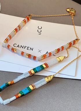 多巴胺彩色宝石手链轻奢高级感天然贝母手串2025新款爆款红色手饰