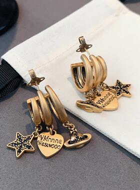 古铜色西太后土星耳环2026新款爆款高级感多圈耳钉女机风朋克耳饰