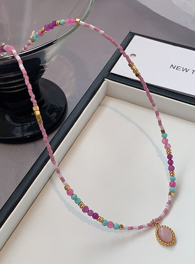 XMR水滴紫色天然石锁骨链