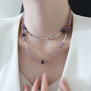 紫水晶毛衣链长款高级感轻奢秋冬串珠项链女款2026新款叠戴锁骨链