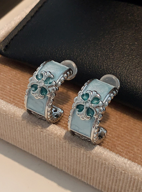 克家欧若风蓝色十字架耳环2025新款爆款高级感耳钉气质小清新耳饰