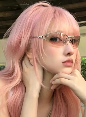 高级感金属半框猫眼粉紫色墨镜女千禧风y2k辣妹时髦圆脸太阳眼镜